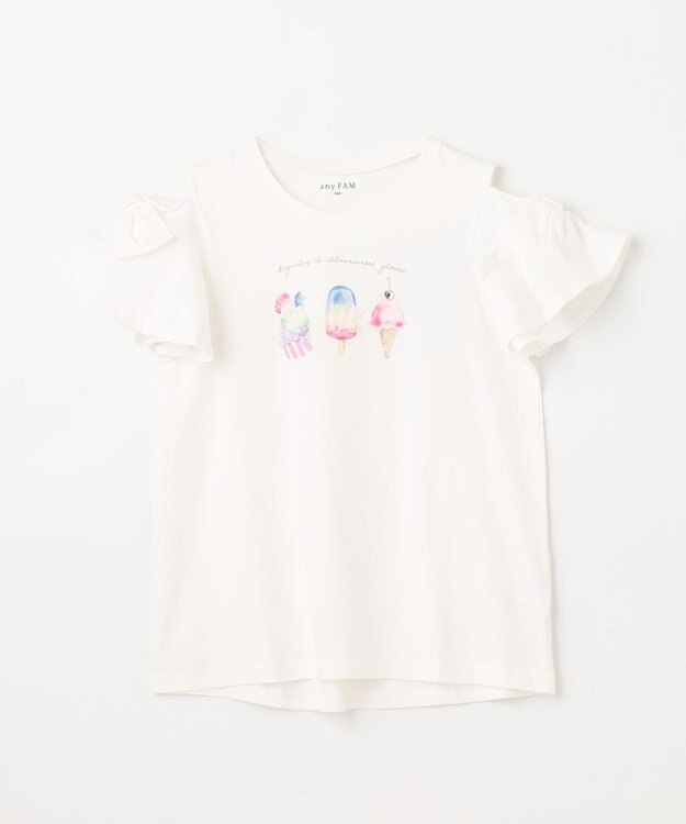 ANY KIDS 接触冷感 いろいろモチーフ Tシャツ ホワイト×アイス