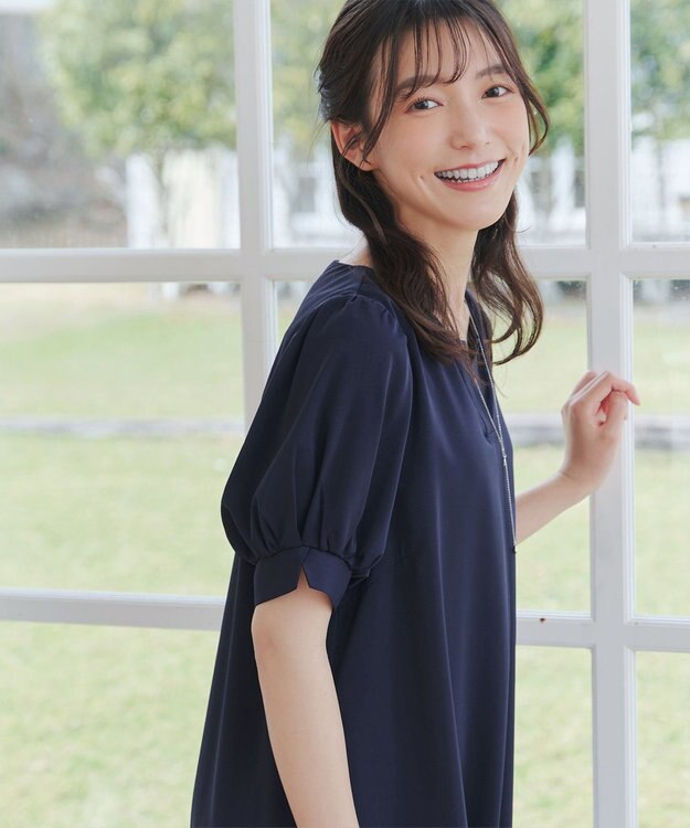 Tiaclasse 【洗える・XSサイズ】裾切替マーメイドフレアワンピース ネイビー