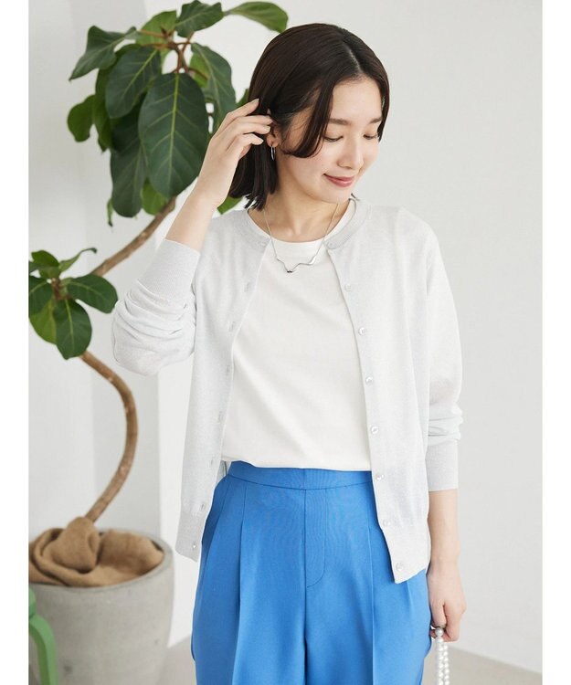 Green Parks ラメクルーネックカーディガン Silver