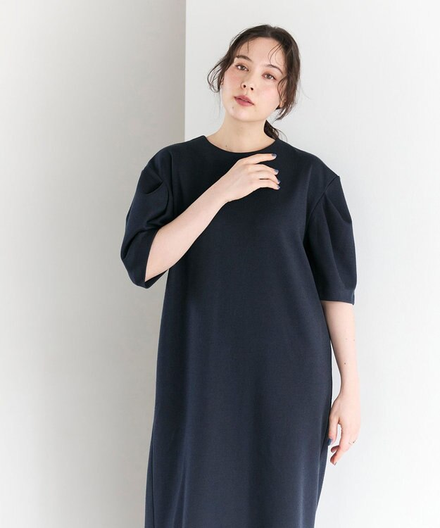 #Newans 【セレモニーにも/洗濯機可】パフスリーブロングワンピース​ ネイビー