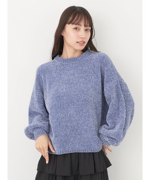 earth music&ecology シャイニーベロアモールプルオーバー Blue