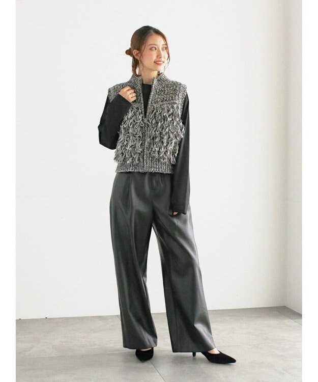 Te chichi ループ編みコンパクトジップベスト グレー