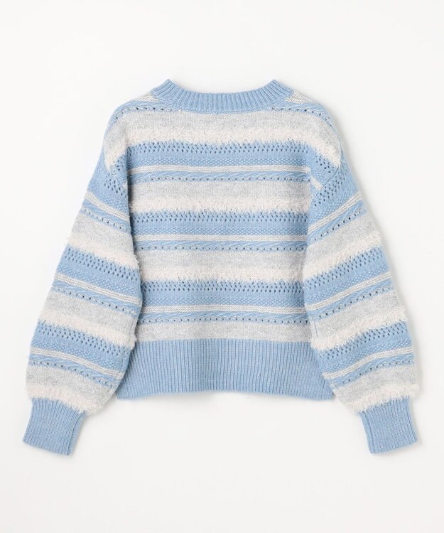 ANY パターンボーダーニット ライトブルー系