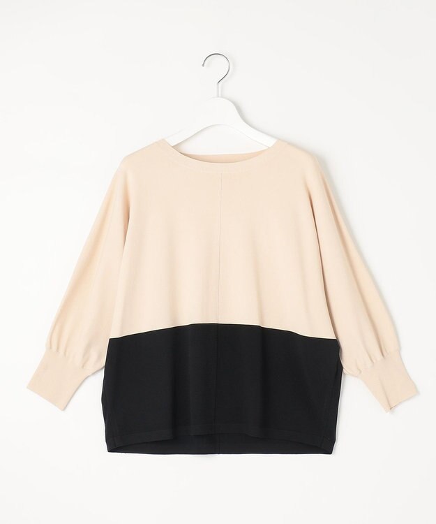 自由区 【洗える】クレープストレッチドルマンスリーブ7分袖 ニット ベージュ系1