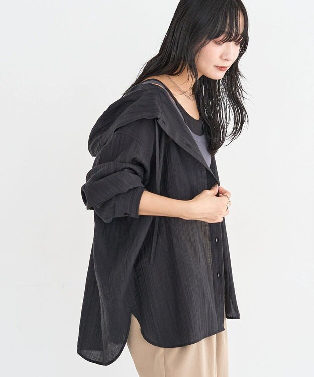 Green Parks シアーフードシャツ Black