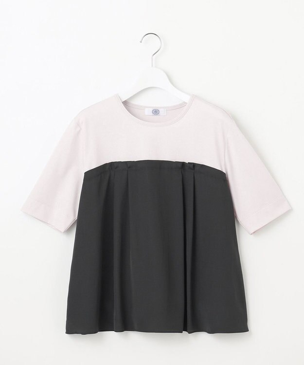 J.PRESS LADIES 【洗える】ドッキングジャージー ビスチェライク プルオーバー グレージュ×スレート系