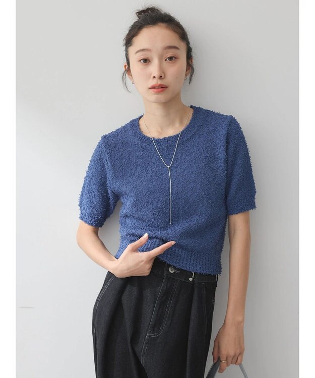 earth music&ecology ツイストブークレ半袖プルオーバー Charcoal Gray