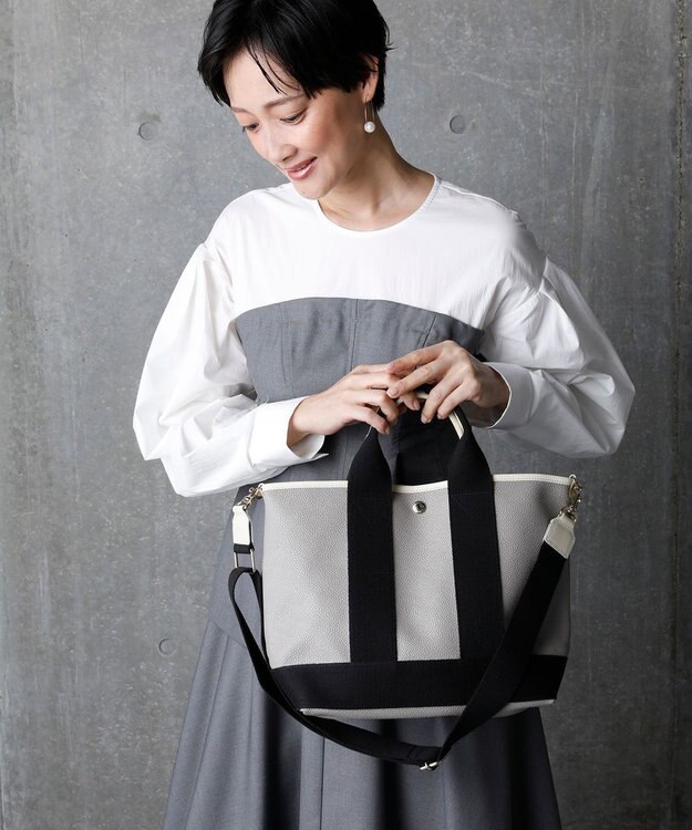 TOPKAPI 【Breath TOPKAPI】スコッチグレイン ネオレザー トート バッグ ショルダー付き M グレージュ