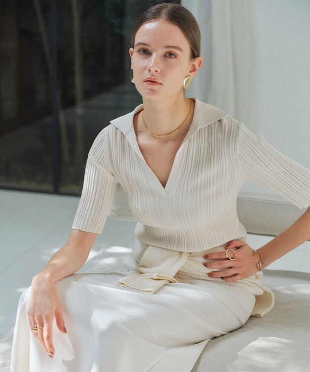 BEIGE， LABRADO / ランダムリブ スキッパーニット Ecru