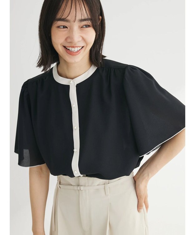 Green Parks ・ＥＬＥＮＣＡＲＥ　ＤＵＥ　バイカラーブラウス Black