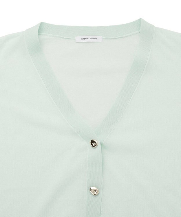 AMERICAN HOLIC メタルボタンシアーVネックカーディガン Sax