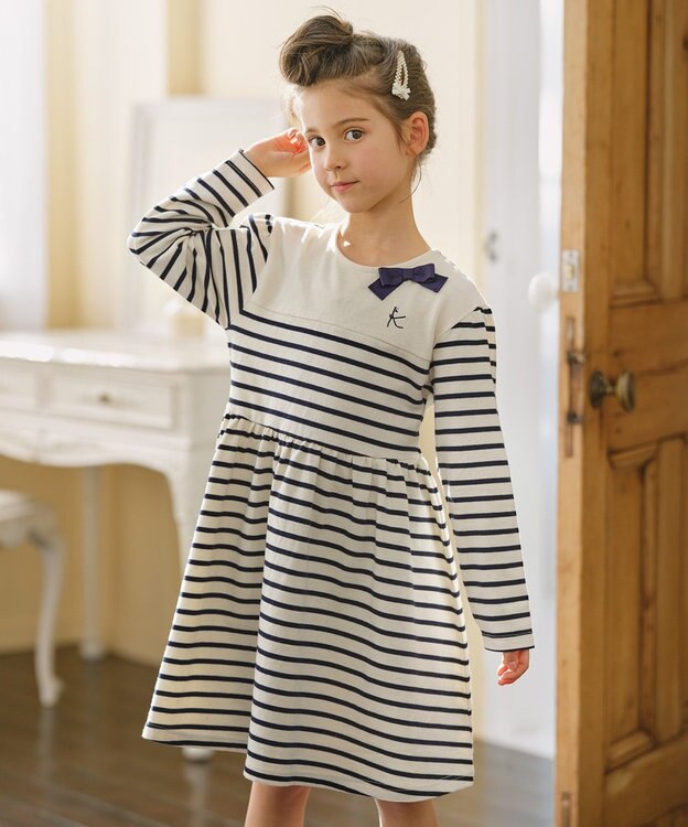 組曲 KIDS 【110-140㎝】ボーダー ワンピース ネイビー系1