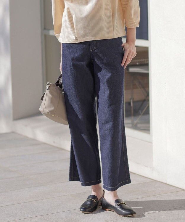 J.PRESS LADIES 【洗える】5ozバージラコンパクト デニム セミワイドパンツ インディゴ系