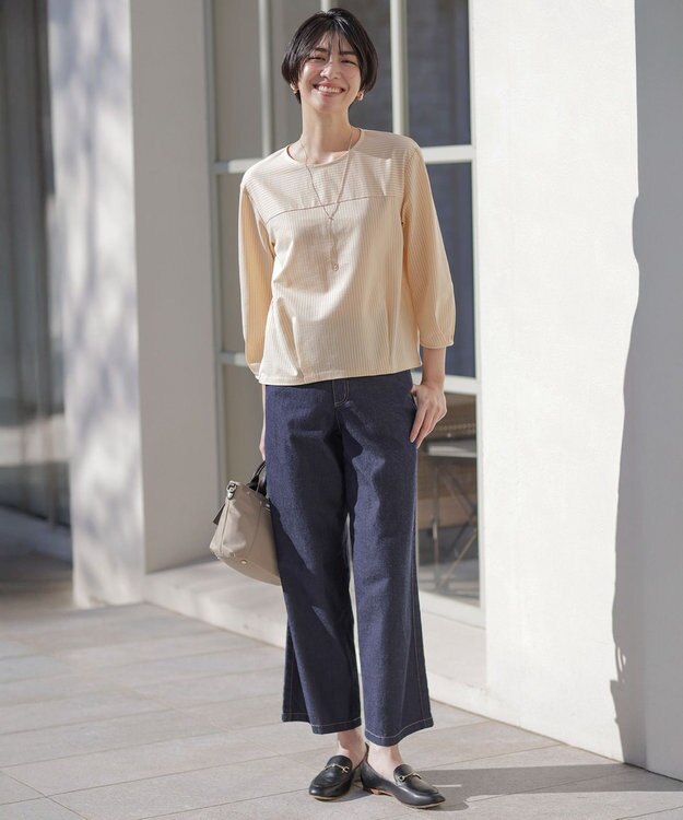 J.PRESS LADIES 【洗える】5ozバージラコンパクト デニム セミワイドパンツ インディゴ系