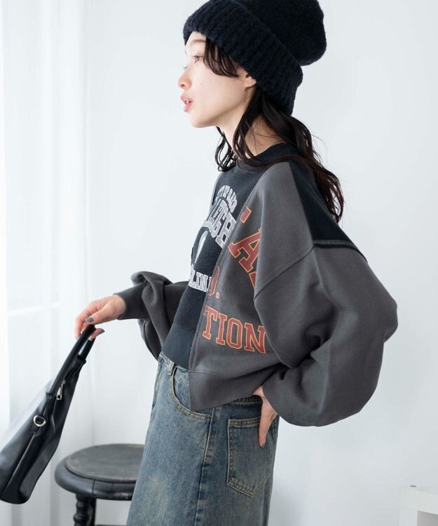 WEGO リメイク風切り替えショートスウェット スミクロ