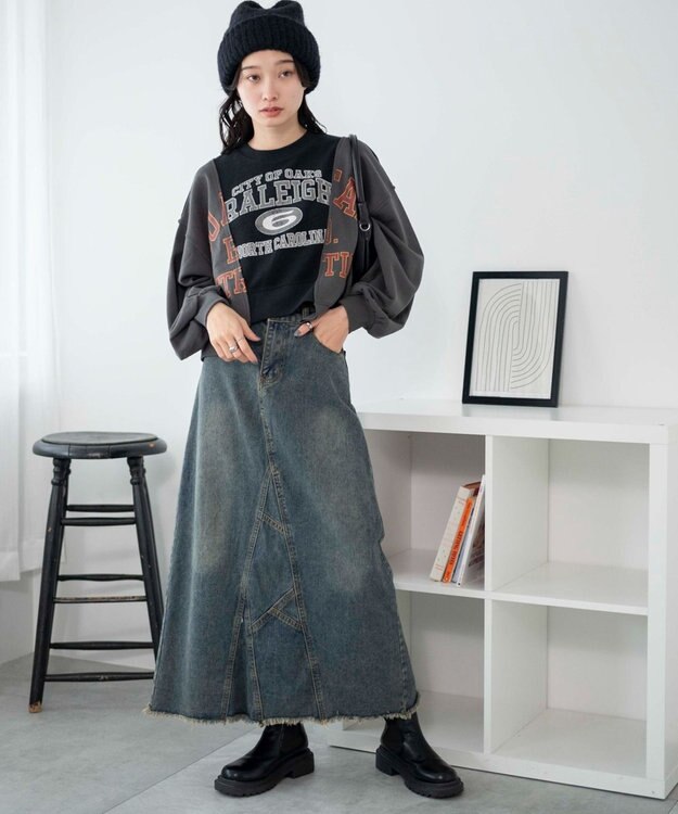 WEGO リメイク風切り替えショートスウェット スミクロ