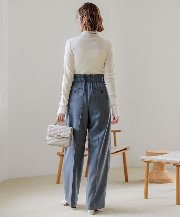 23区 L ナチュラルストレッチサキソニー タック ワイドパンツ グレー系