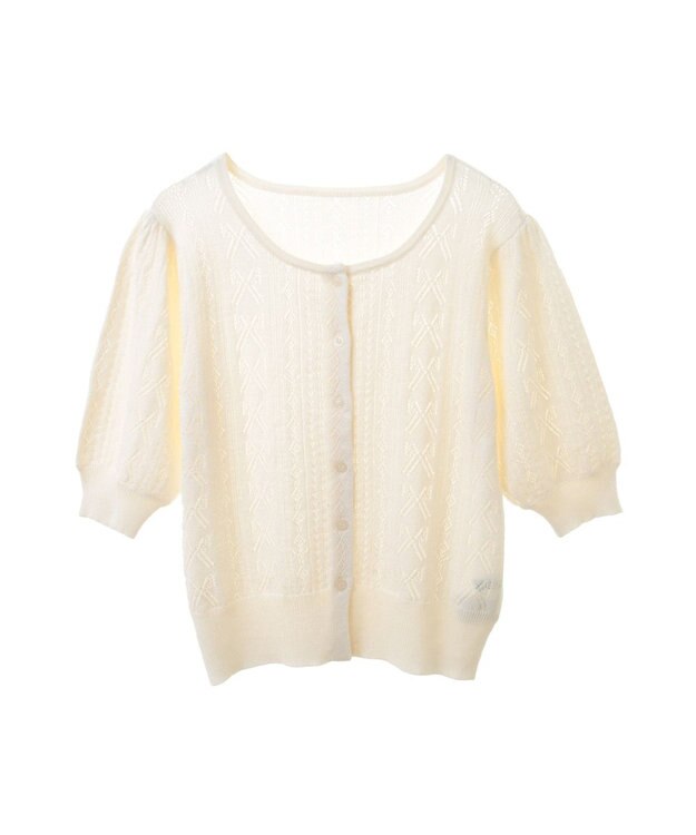 earth music&ecology リボン柄透かし編みニットカーディガン Off White