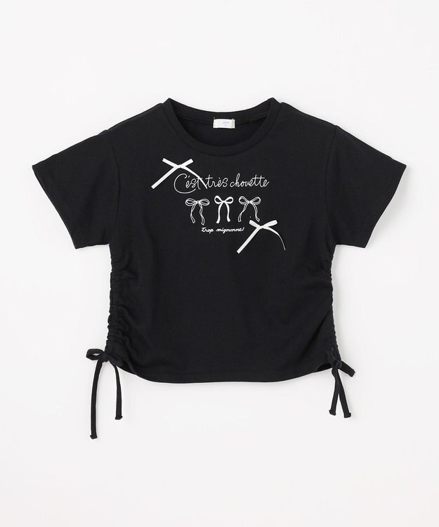 ANY KIDS 【洗濯機可能】ドロスト 裾リボンTシャツ ブラック