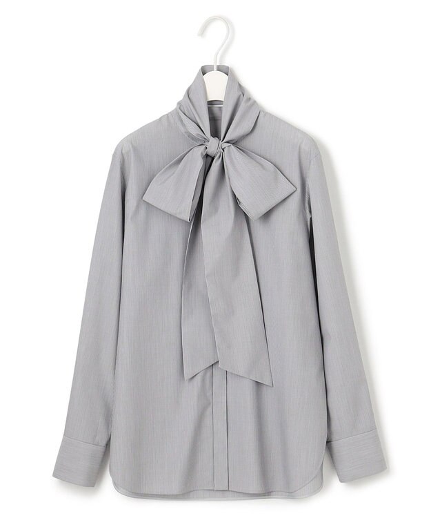 ICB L 【CLASSY.1月号掲載・洗える】 クリーンブロード ボウタイブラウス ブラックストライプ系