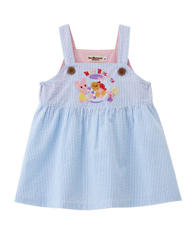 MIKI HOUSE HOT BISCUITS 【70-110cm】 キャビット×お菓子シリーズ サッカー素材ジャンパースカート サックス