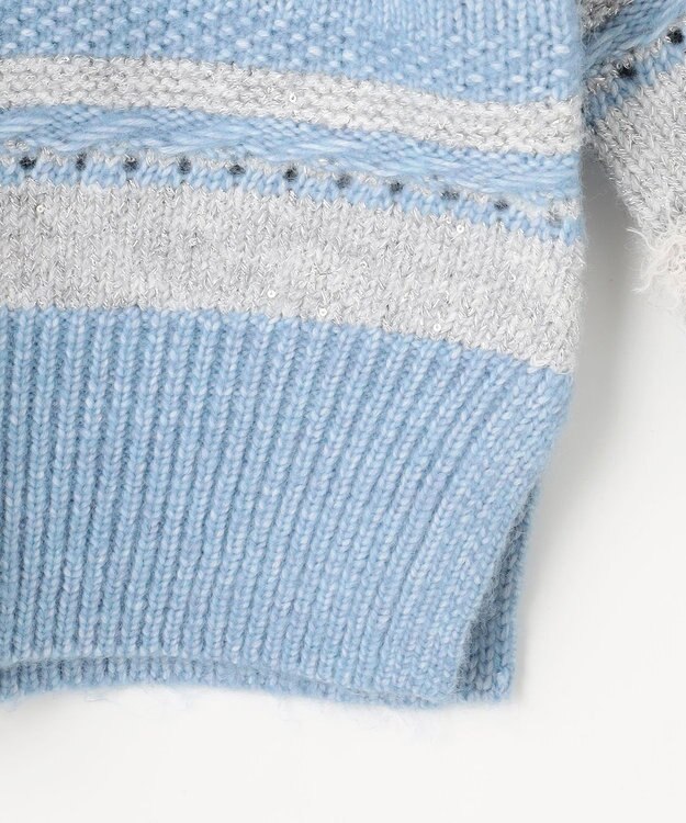 ANY パターンボーダーニット ライトブルー系