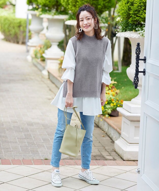 Tiaclasse L 【洗える】着回し自在のニットベスト＆フレア袖チュニックセット グレー