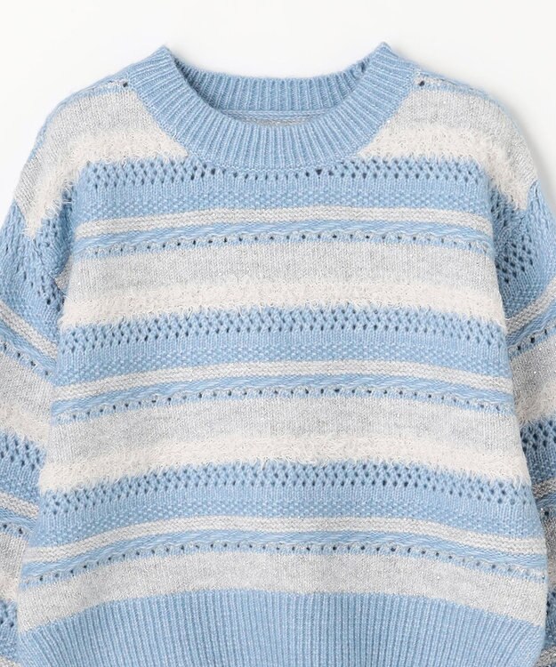 ANY パターンボーダーニット ライトブルー系