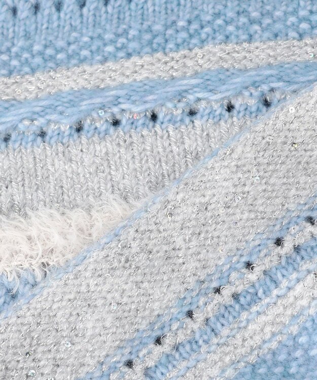 ANY パターンボーダーニット ライトブルー系