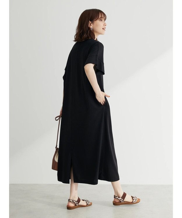 Green Parks 接触冷感　袖切替えカットワンピース Black