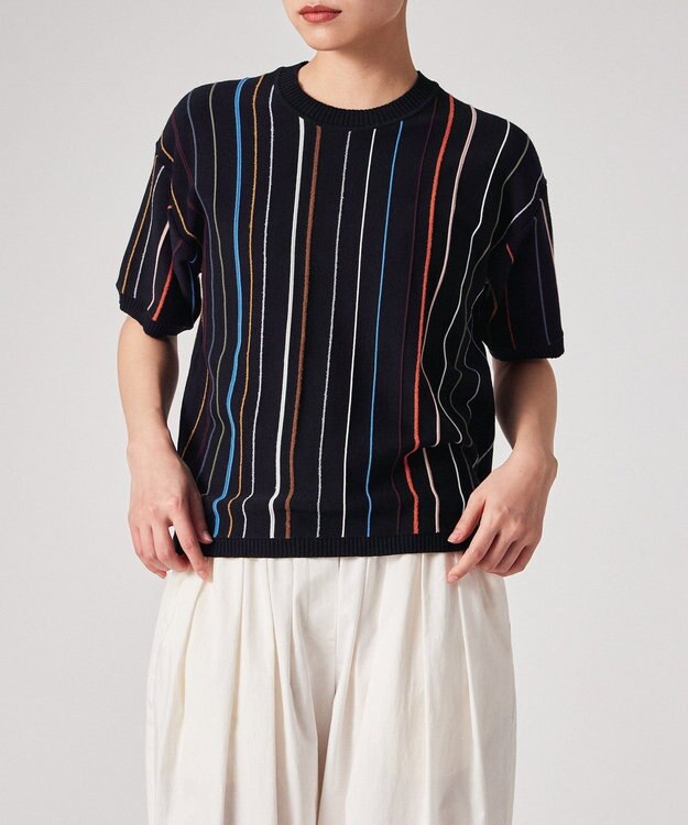 Paul Smith マルチカラーライン 半袖ニット ネイビー