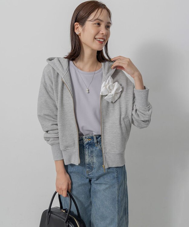 組曲 ロゴ刺繍入り裏毛パーカー ライトグレー系