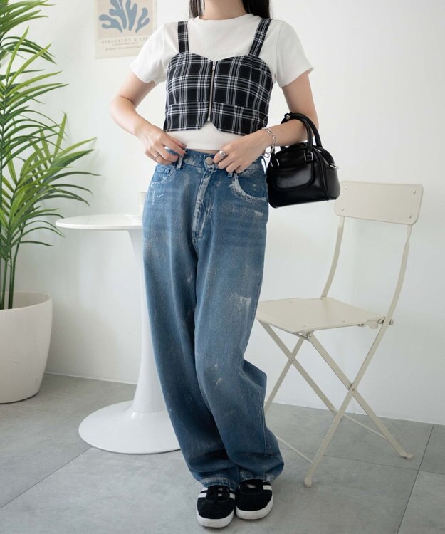 WEGO ジップビスチェ ブラックチェック1