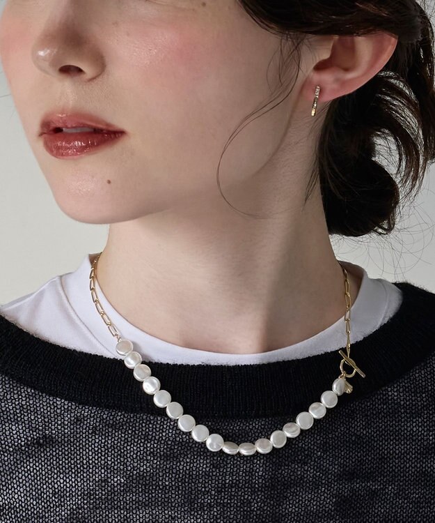 Phoebe メタリックパールチョーカーネックレス/41cm ホワイト