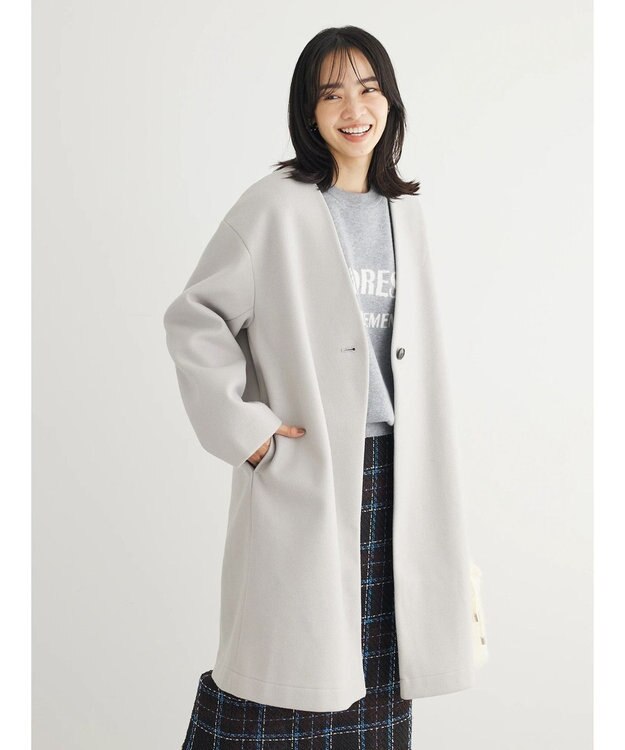 Green Parks 洗えるＶネックミディ丈コート Light Gray