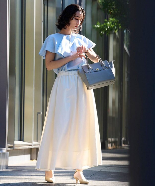 UNFILO 【洗える】撥水ナイロンタフタ ロングスカート オフ