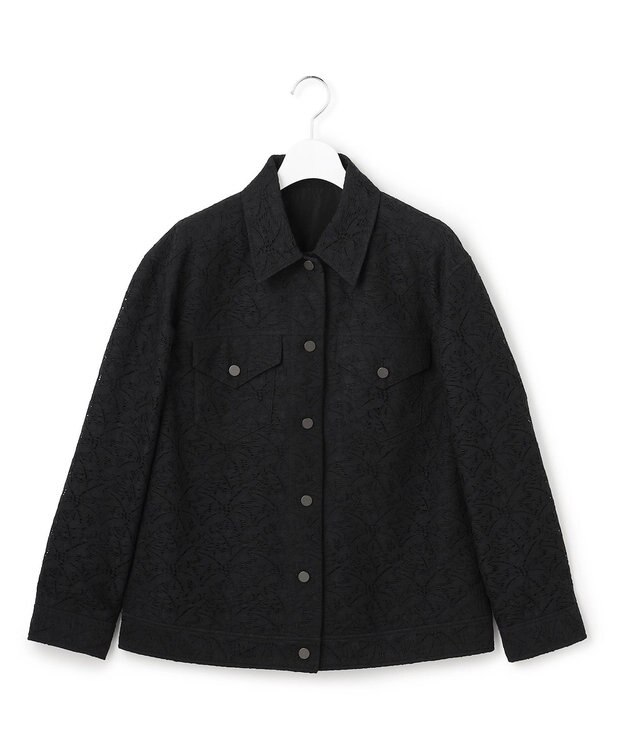 ICB L 【洗える】リーフラッセルレース ジャケット ブラック系