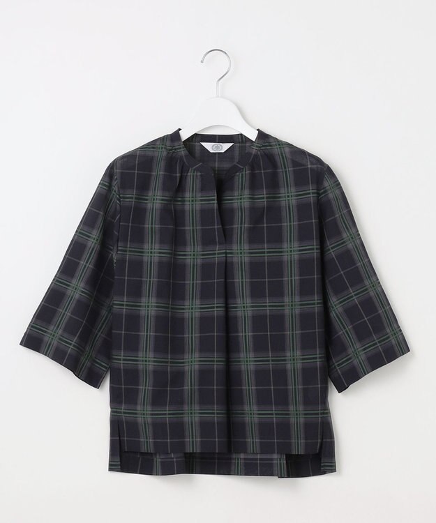 J.PRESS LADIES 【WEB限定カラーあり・洗える】SOFT SHEER チェック キーネック ブラウス 【WEB限定】ネイビーチェック系