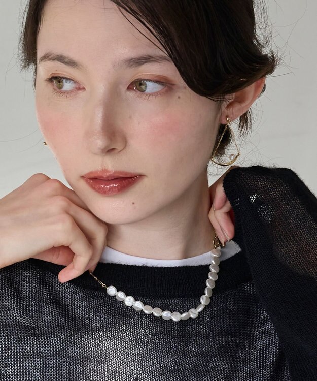 Phoebe メタリックパールチョーカーネックレス/41cm ホワイト