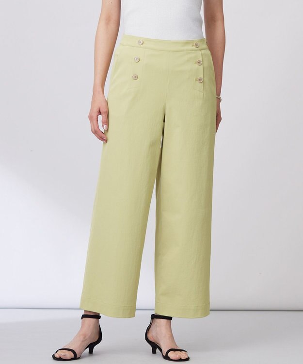 J.PRESS LADIES 【洗える・接触冷感・UVケア・吸水速乾・防透け】麻シェルドライ ワイドストレート マリン パンツ ピスタチオ系