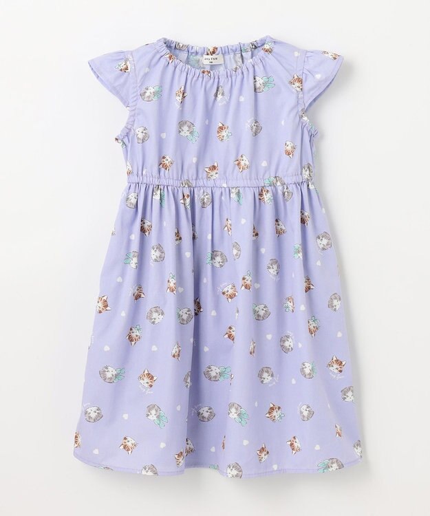 ANY KIDS 【WEB限定柄有】総柄 サマー ワンピース ラベンダー系ネコ