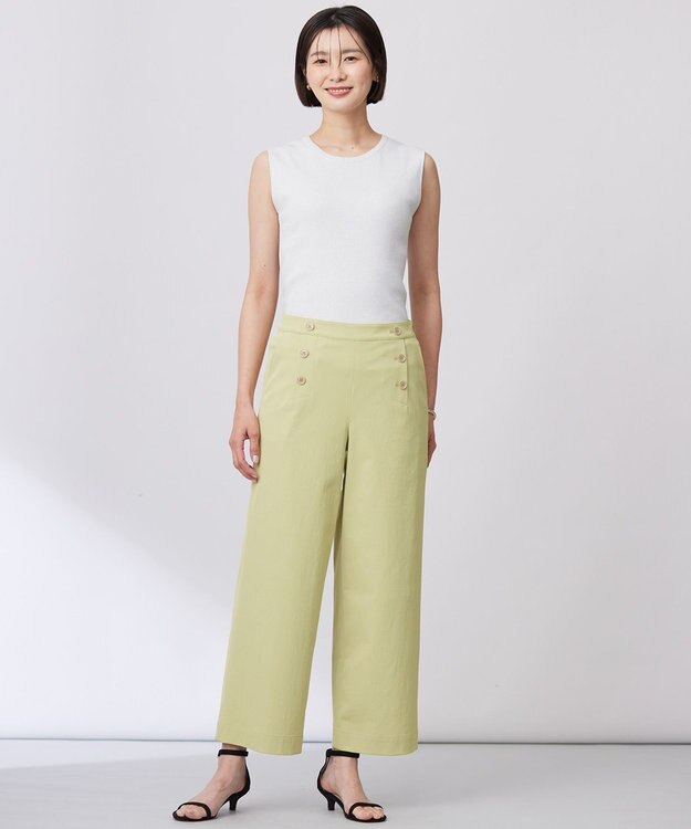 J.PRESS LADIES 【洗える・接触冷感・UVケア・吸水速乾・防透け】麻シェルドライ ワイドストレート マリン パンツ ピスタチオ系