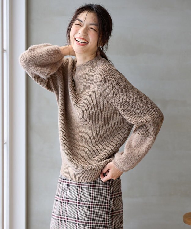 ANY ラムウールフェザーコンビプルオーバー モカ