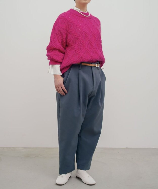 muuc 〈うっとり柔らか上質な極細繊維〉〈キッドモヘア×ウール×アルパカ×シルク〉リーフ模様編み セーター ピンク