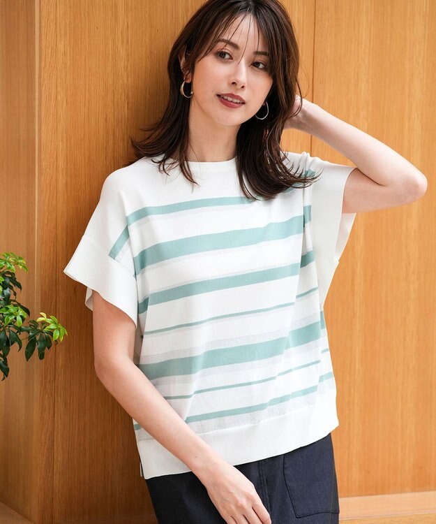 ANY SIS 【アイスタッチ】フレンチスリーブ ニット オフベース×ミント