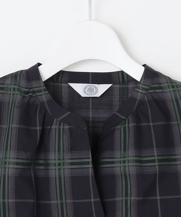 J.PRESS LADIES 【WEB限定カラーあり・洗える】SOFT SHEER チェック キーネック ブラウス 【WEB限定】ネイビーチェック系