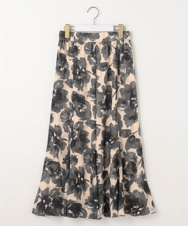 ANY SIS 【洗える】アートフラワープリント スカート ブラック系