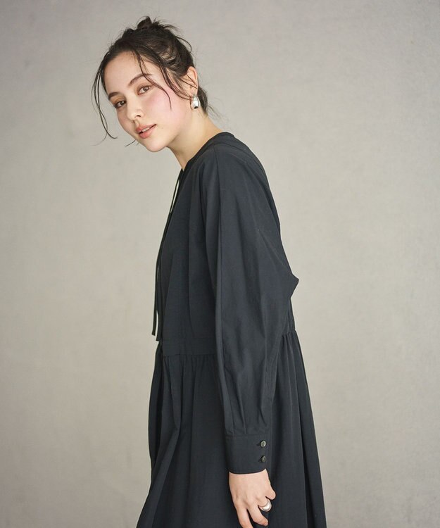 #Newans 【撥水加工/洗濯機可能】ドルマンスリーブドロストワンピース ブラック