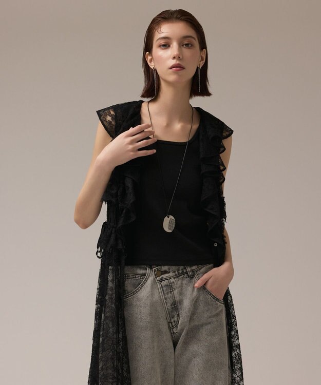 GRACE CONTINENTAL フリルカラーレースワンピース ブラック