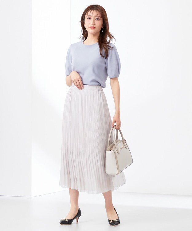 ANY SIS 【洗える】タックスリーブパール調 ニット ライトブルー